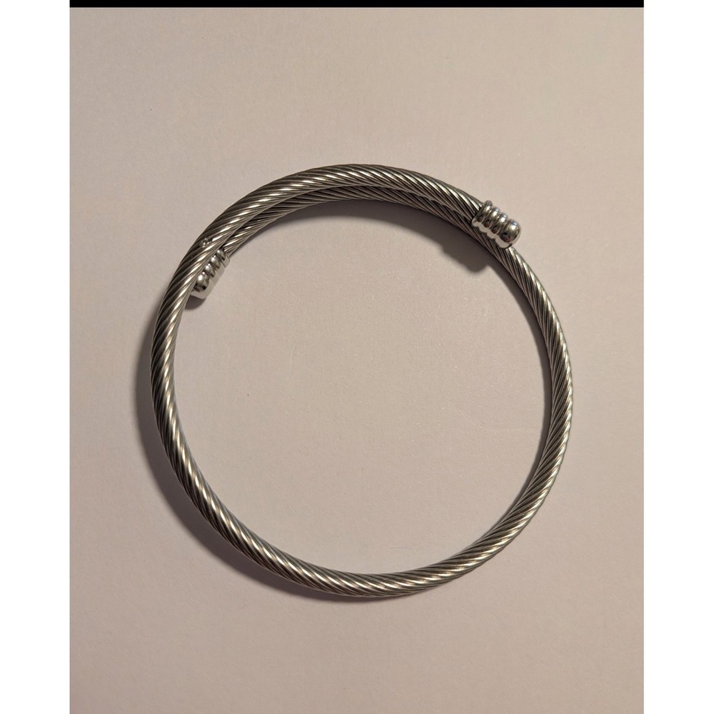 Silver‎ Tone Twisted Cable Bypass Bangle Bracelet Ribbed